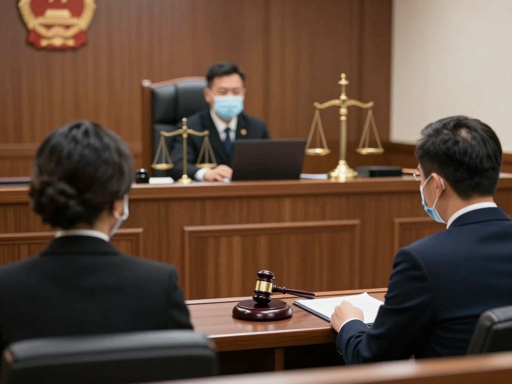 Courtroom during a fraud case hearing