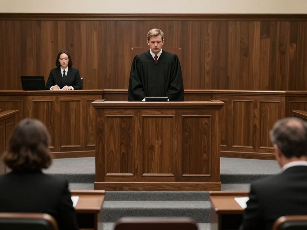 A courtroom representing justice in a murder case