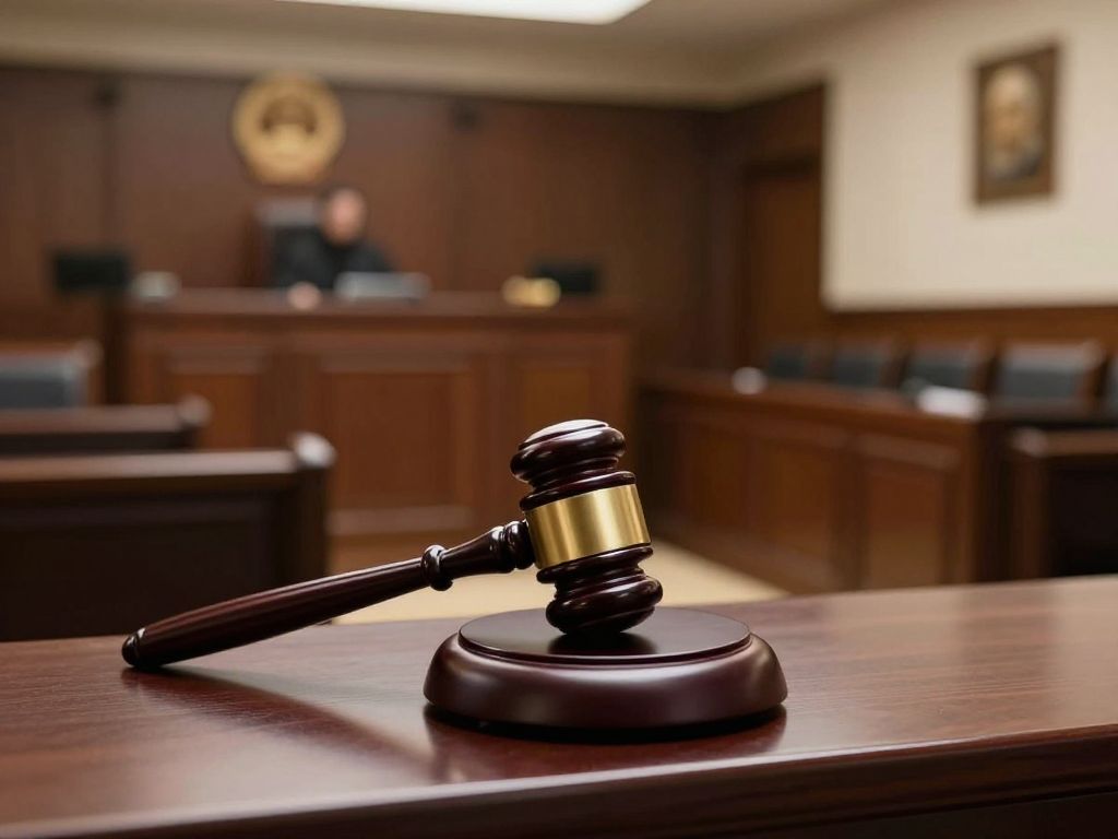 Courtroom with empty benches representing a legal case
