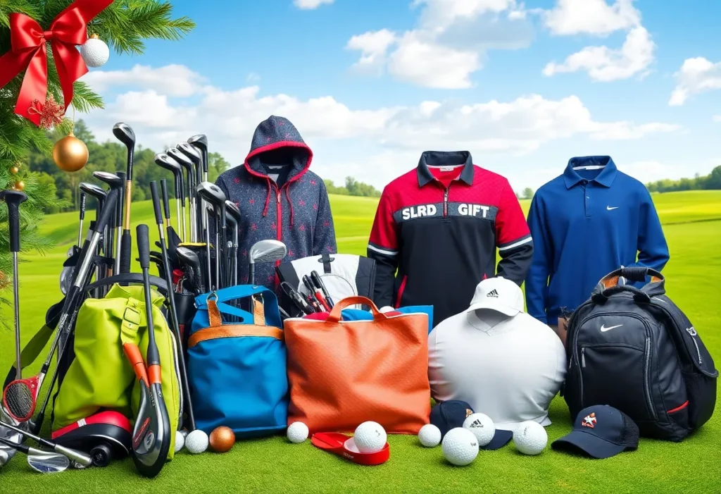 A collection of golf gear for Cyber Monday sales including clubs and apparel.