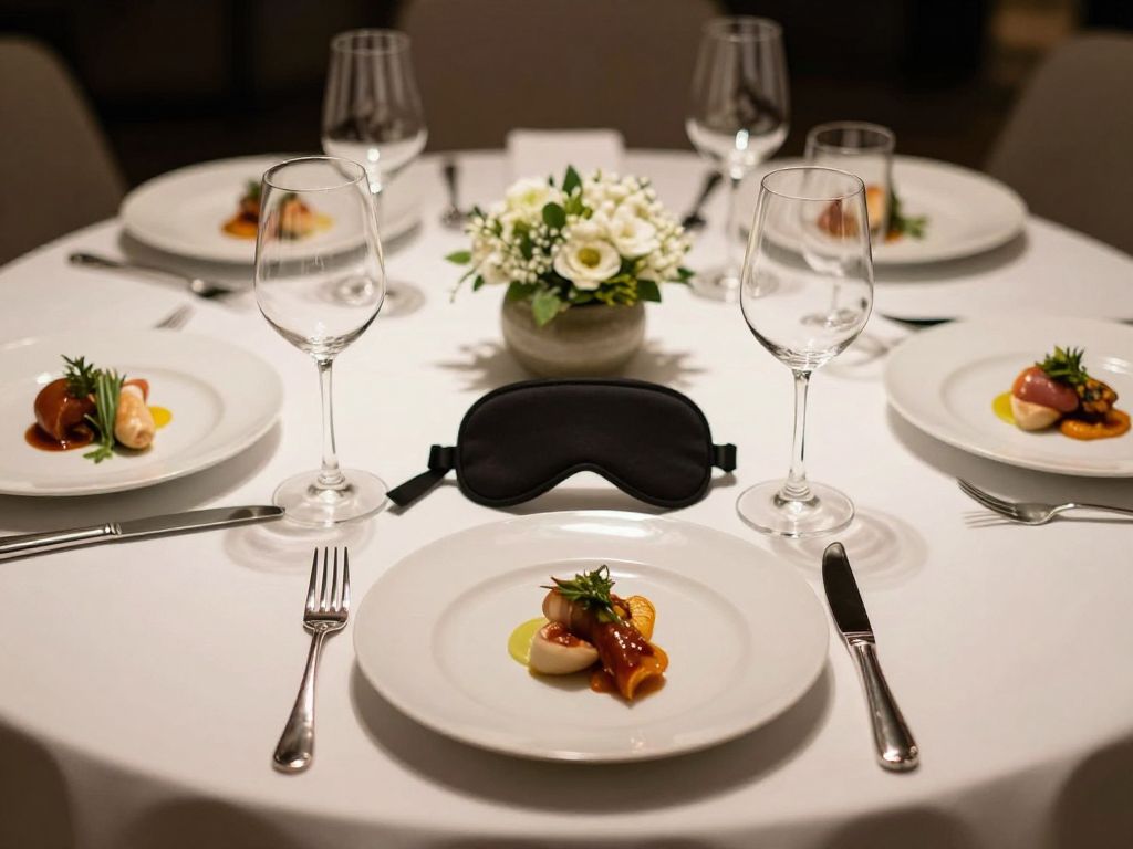 Table setting for Dining in the Dark experience at Premiere on Broadway