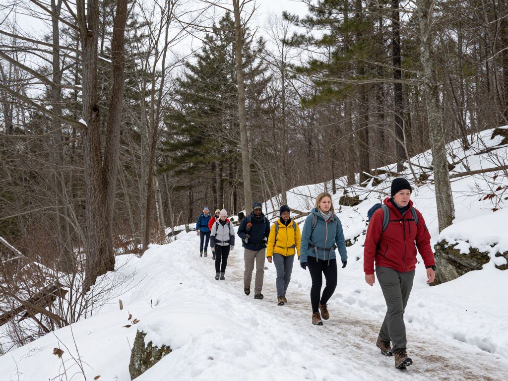 Group of hikers enjoying First Day Hikes in a Massachusetts state park