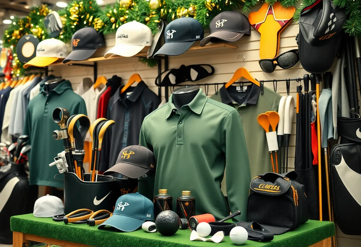 Branded golf merchandise displayed at Grange Castle Golf Club