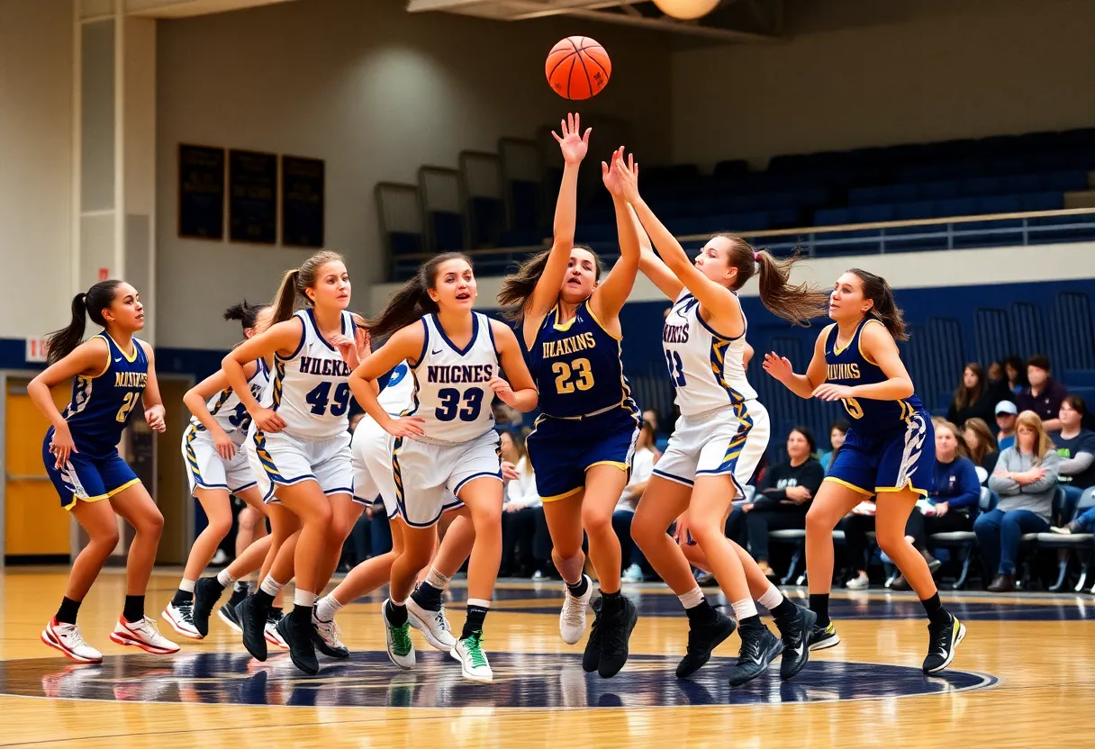 Haverhill High School girls basketball team playing during a game