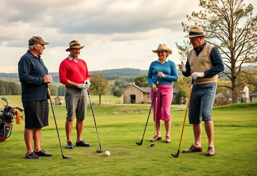 Players enjoying Hickory Golf with vintage clubs on a lush green course