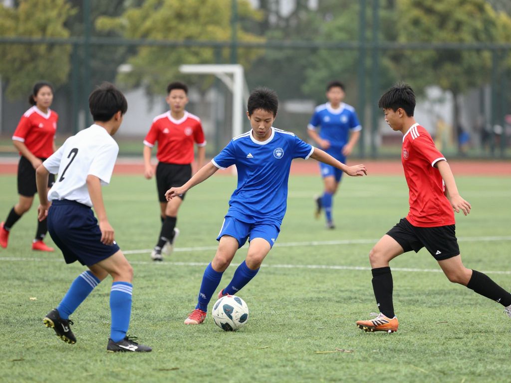 Young athletes showcasing teamwork and determination on a football field.