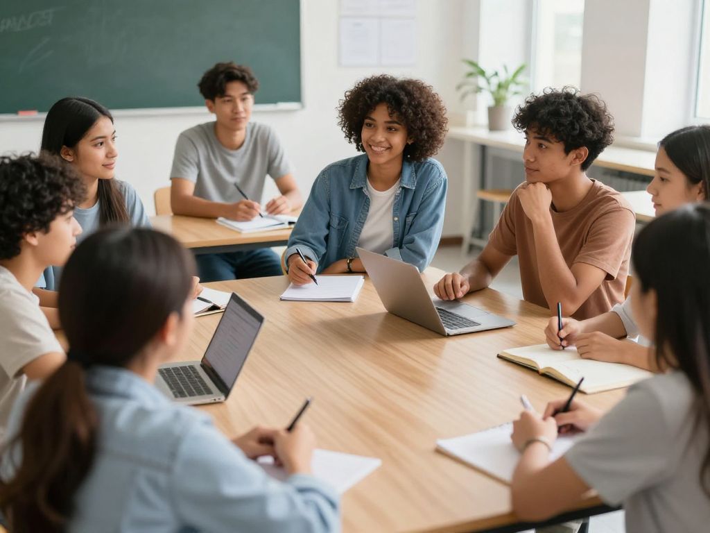 Students engaging in a classroom discussion about inclusivity and respect.