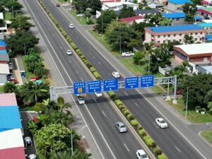 Aerial view of Massachusetts Turnpike service plaza area