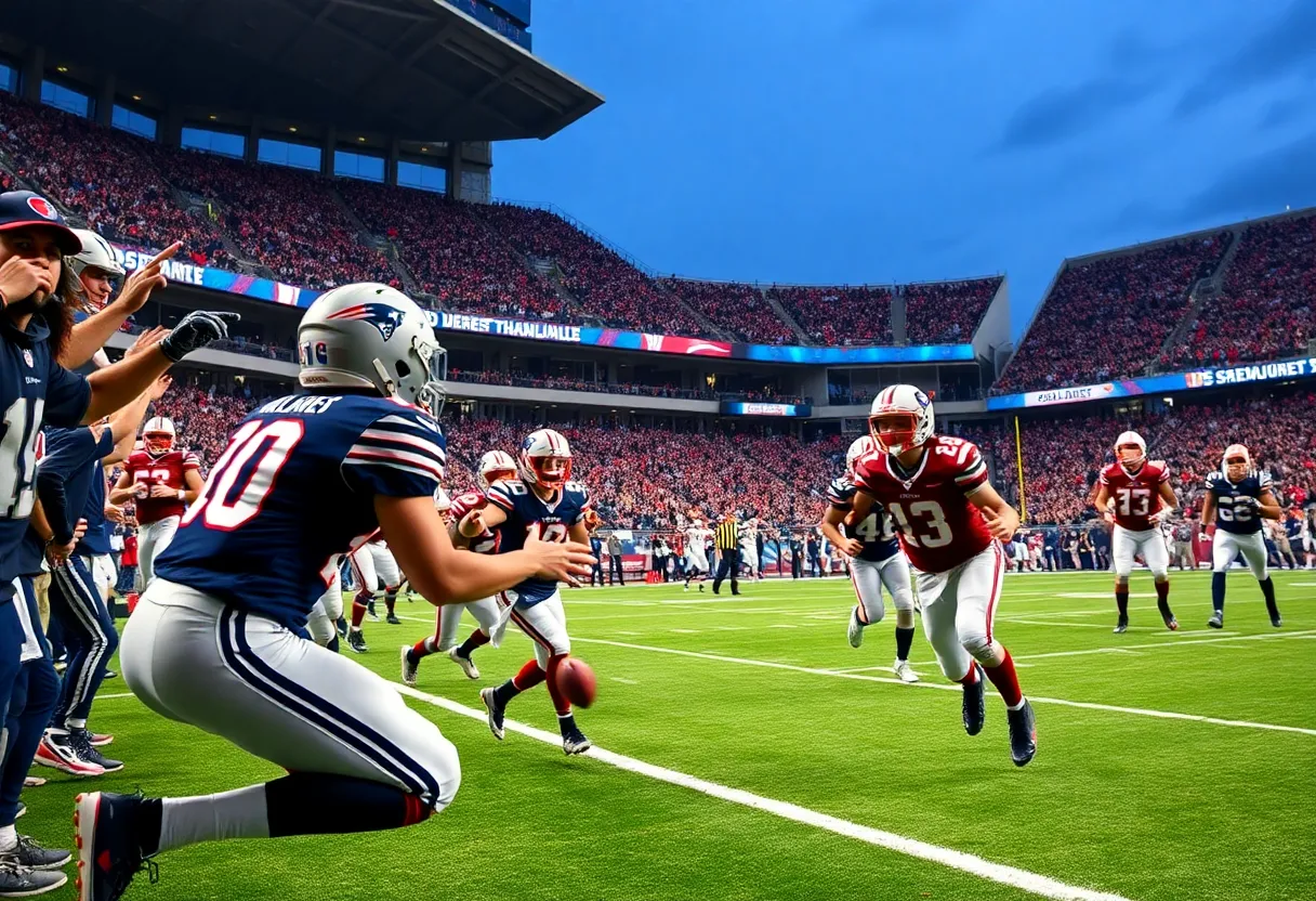 Football players in action during the Massachusetts high school football championship.