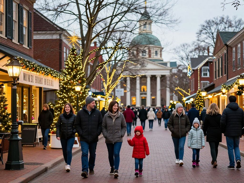 Festive decorations in a Massachusetts street during the holidays