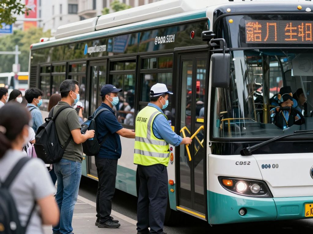 Transit workers assisting passengers in Massachusetts public transit