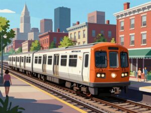 Illustration of the proposed MBTA Orange Line subway extension route.