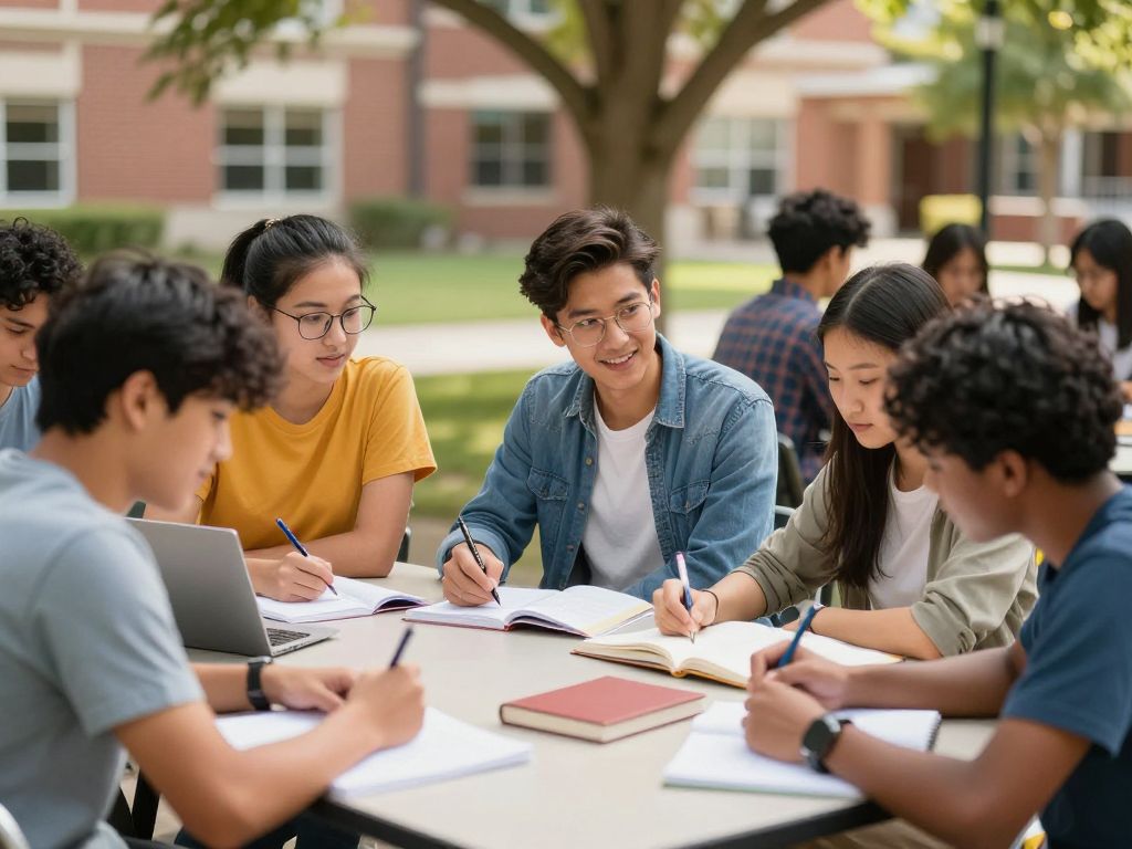 Students studying together on campus at Messina College.