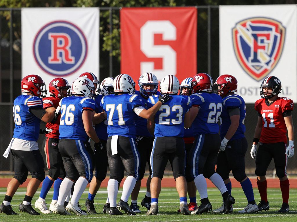 MIT football team celebrating their All-Region selections on the field.