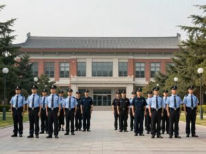 Investigation scene at an academic campus after a tragic event.