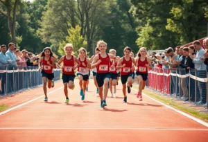 High school relay team celebrating after breaking a record