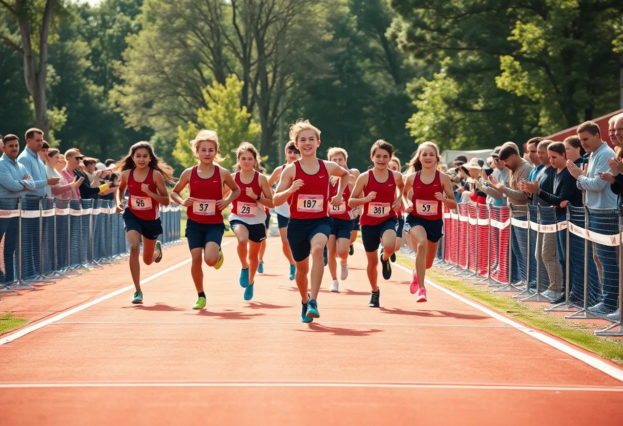 High school relay team celebrating after breaking a record