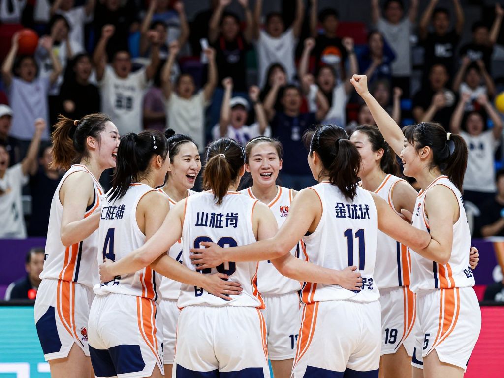 Northeastern women's basketball team celebrating their victory