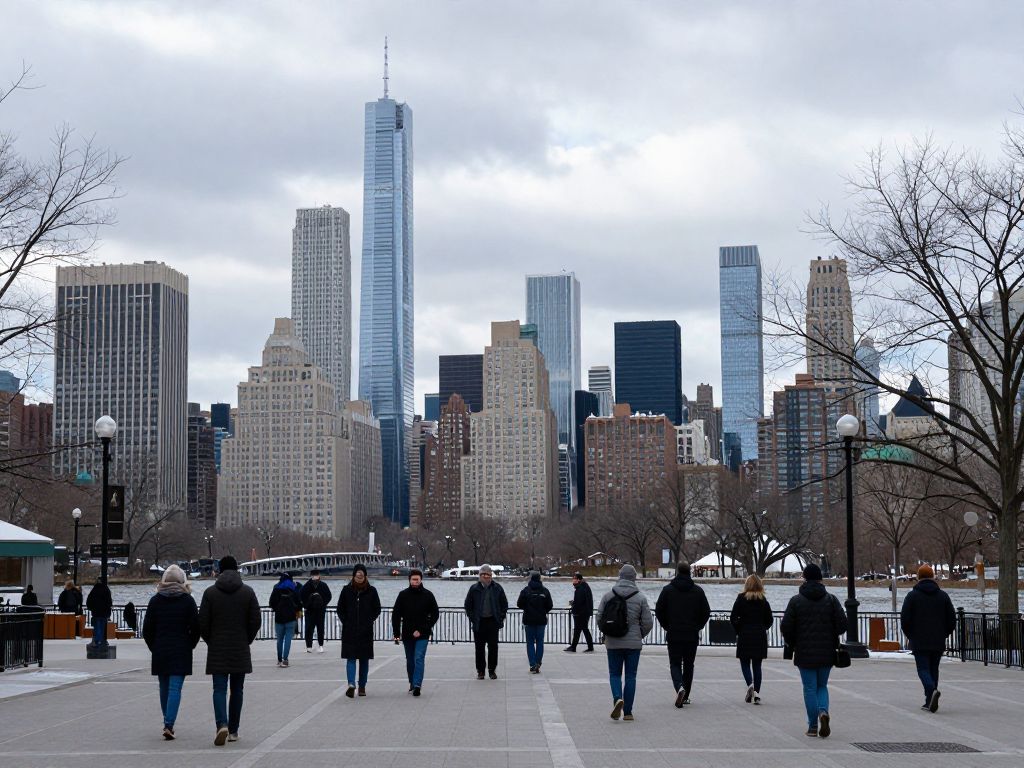 Chilly winter view of a northeastern U.S. city with cloudy skies