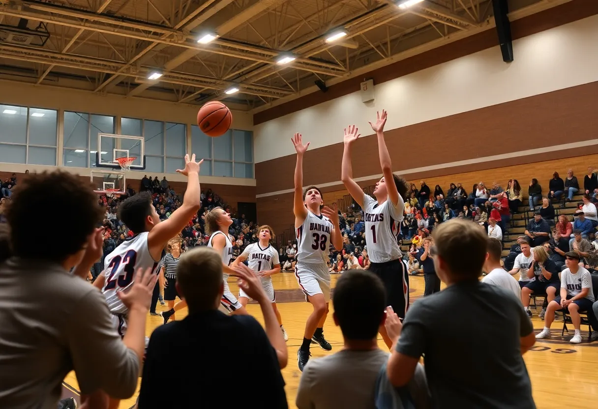 Oliver Ames basketball team celebrating their overtime victory