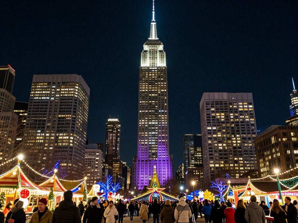 Prudential Tower lit up at night with colorful lights in Boston