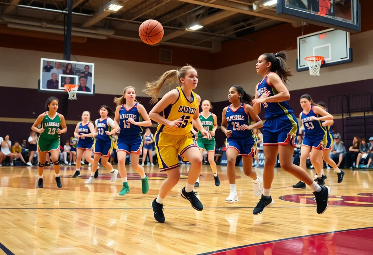 Quincy High School girls basketball team celebrating their win.