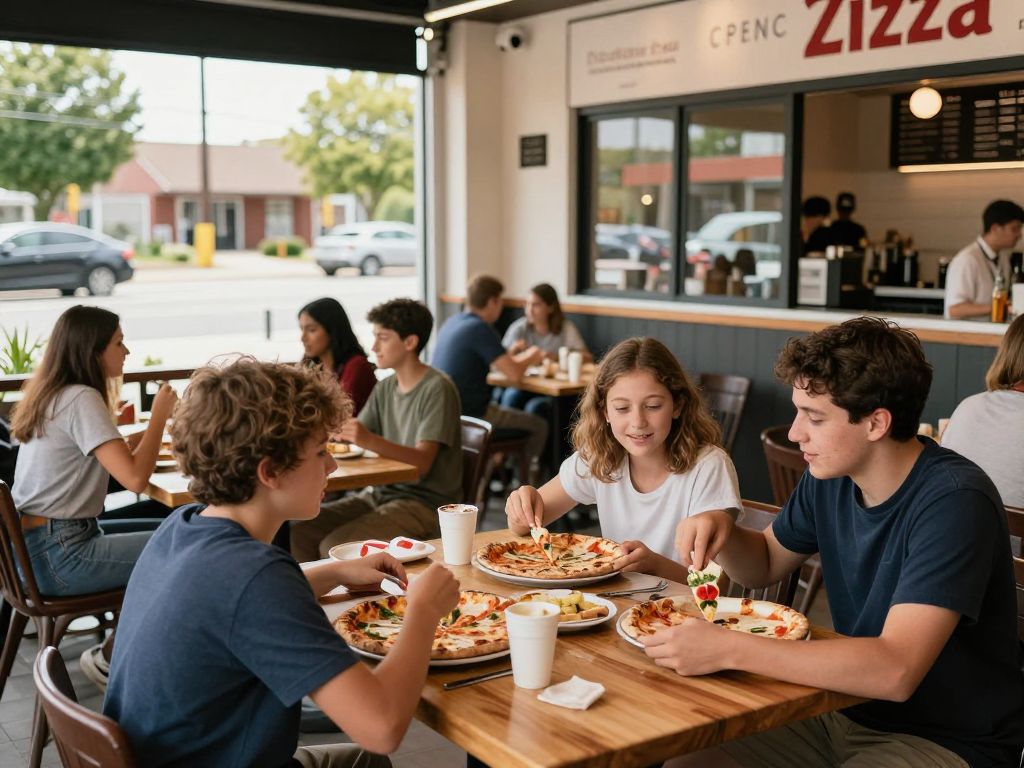 Families dining at a new Sally's Apizza location