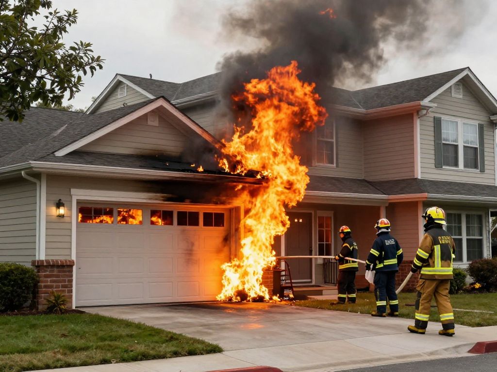 Firefighters battling the Sherborn fire in a detached garage