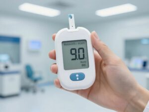 GlucoModicum's Sofio needle-free glucose monitor patch on display