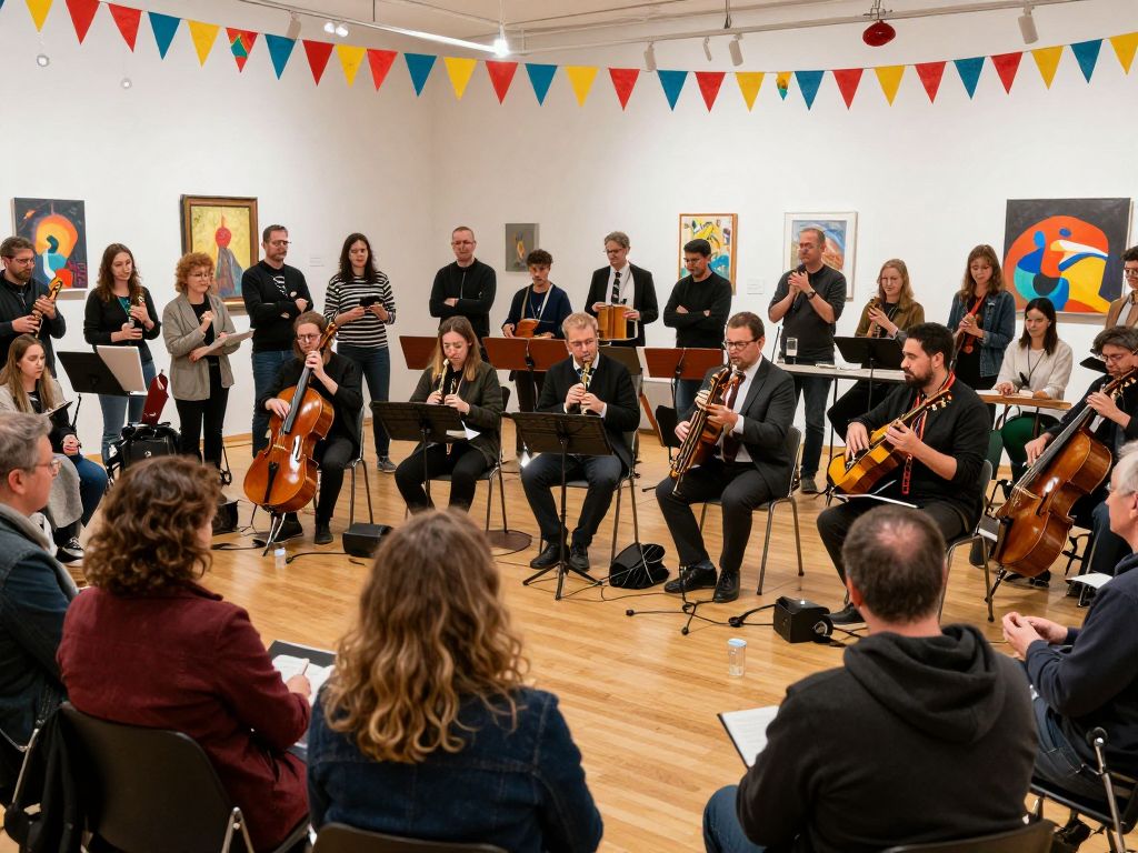 Community members celebrating Chanukah with a live Klezmer band performance.