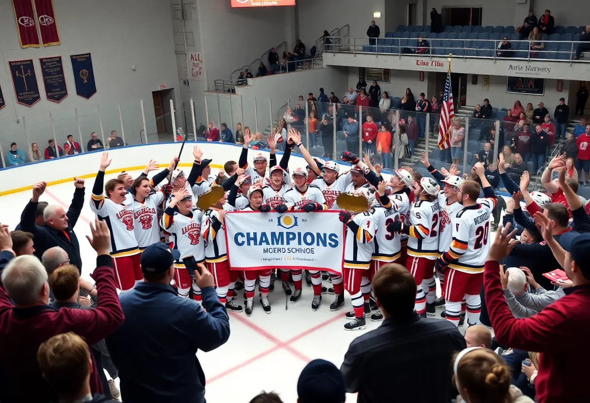 St. John's Prep hockey team celebrating their championship victory