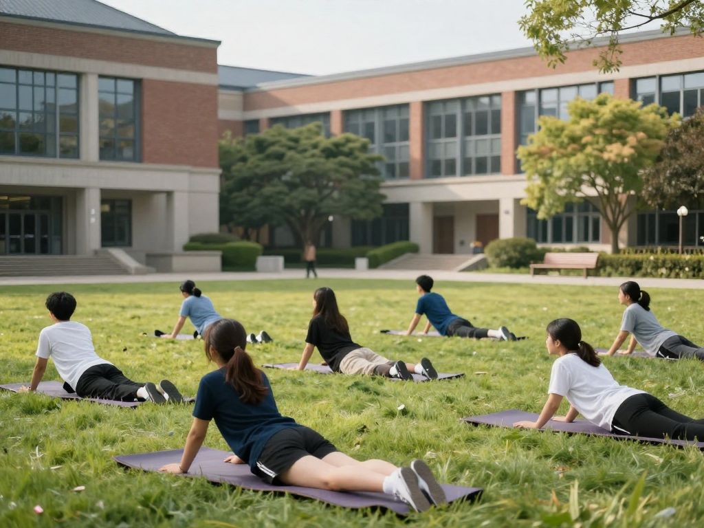 Students participating in wellness activities at a university campus