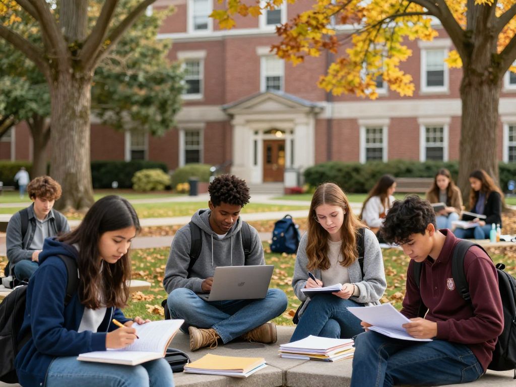 Students engaged in academic activities at Suffolk University campus