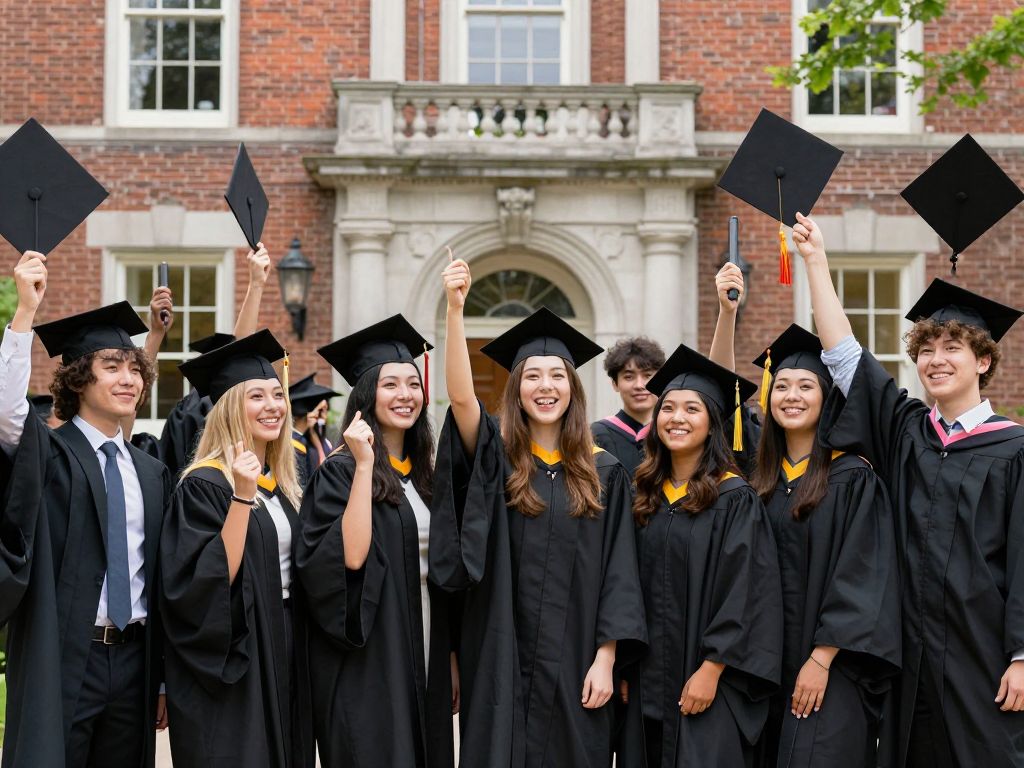 Graduation celebration at Suffolk University with diverse students