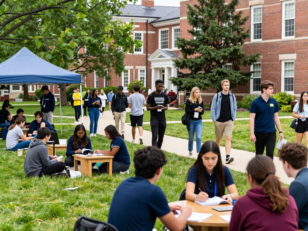 Students at Suffolk University engaged in learning activities on campus.