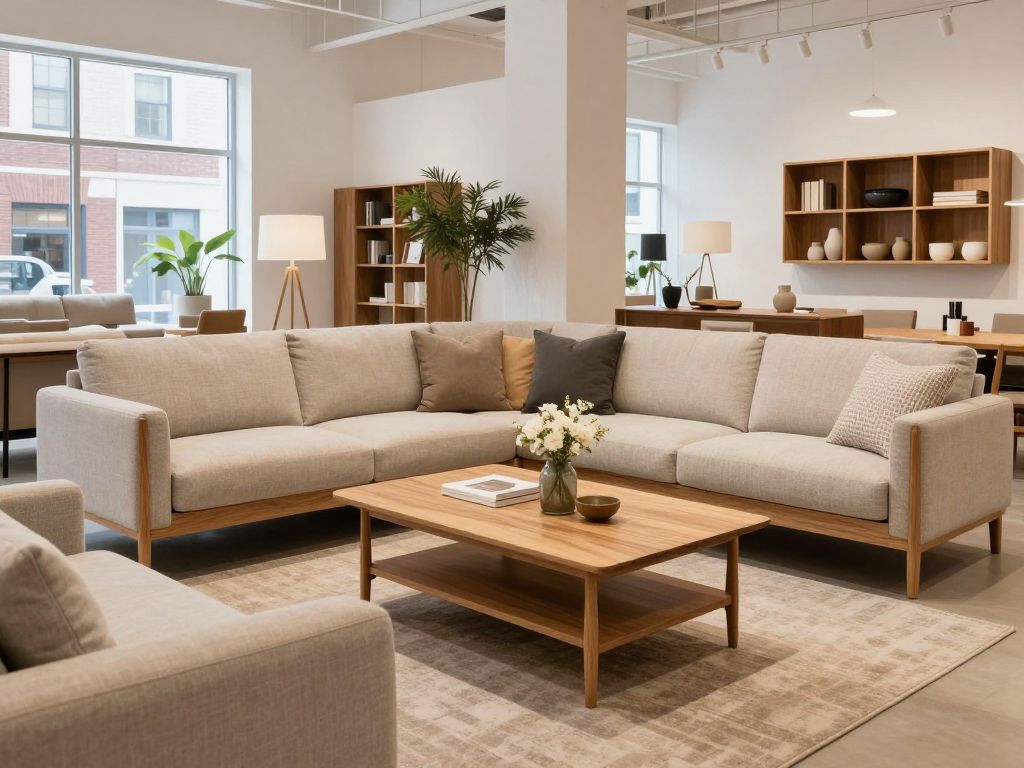 Interior view of a sustainable furniture showroom in Boston