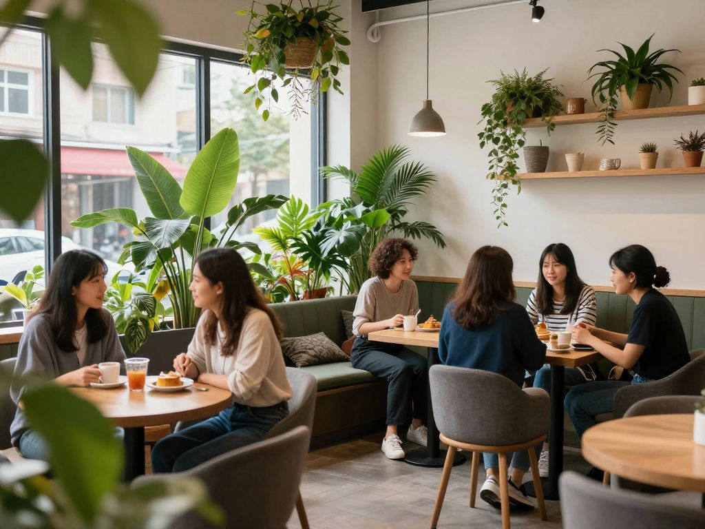 Interior of Terrain café showcasing community engagement and nature-inspired decor