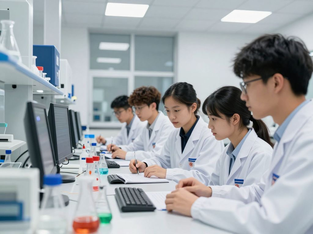 Students working together in a quantum science laboratory at UMass Boston