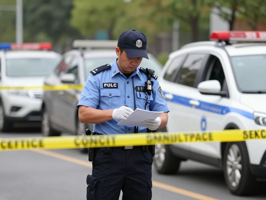 Police investigating vehicle crime scene in Boston
