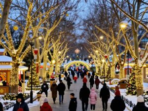 A beautiful display of lights at Stone Zoo during ZooLights