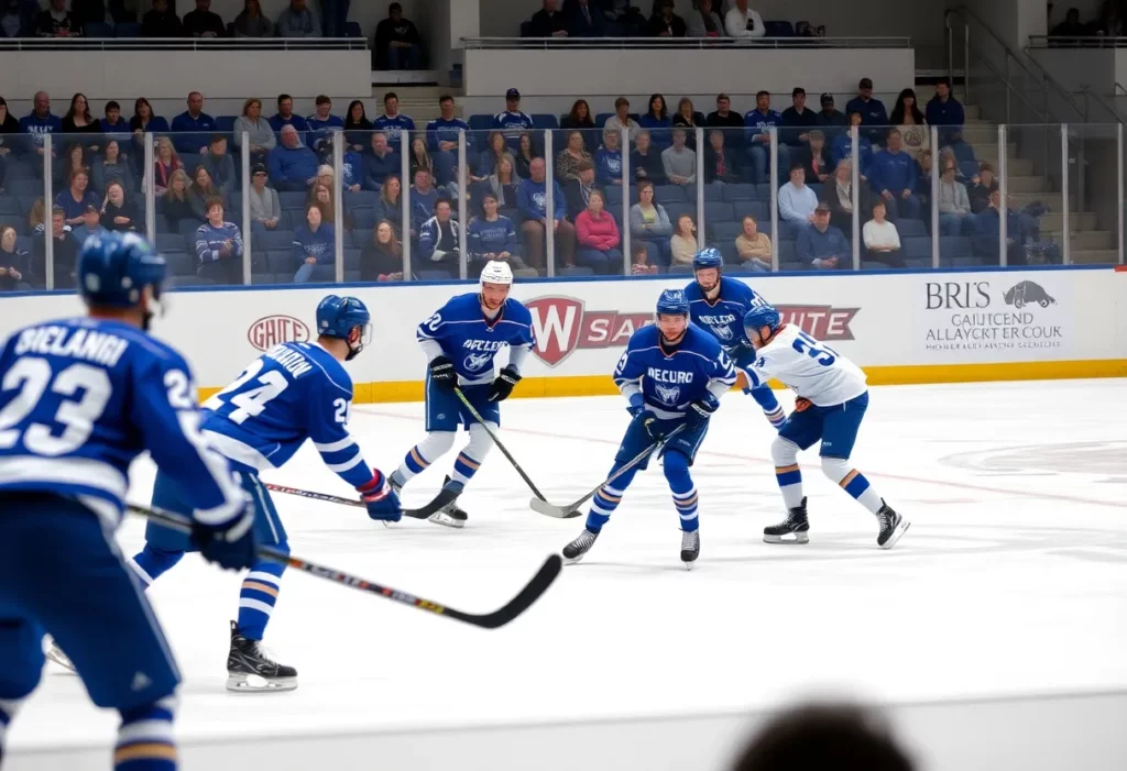 High school hockey game between Arlington and Reading