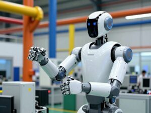 Atlas humanoid robot performing tasks in a manufacturing setting