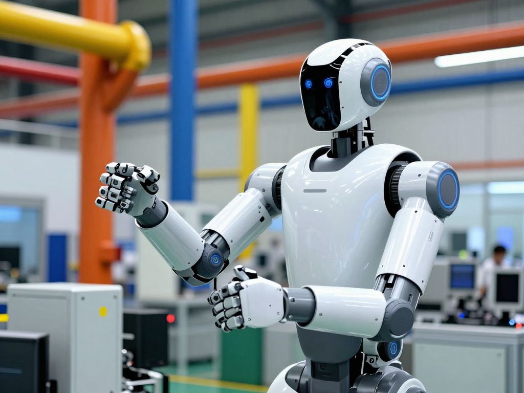 Atlas humanoid robot performing tasks in a manufacturing setting