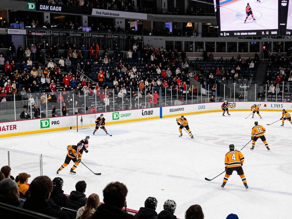 Collegiate hockey teams competing at TD Garden during the Beanpot tournament