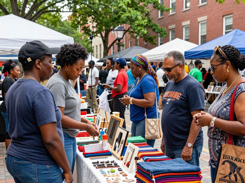 Community members engaging with vendors at the Black-Owned Business Marketplace.