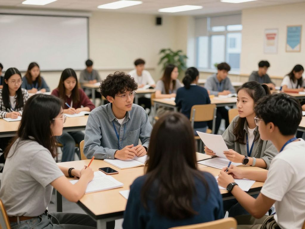 Diverse students at an academic campus in Boston.