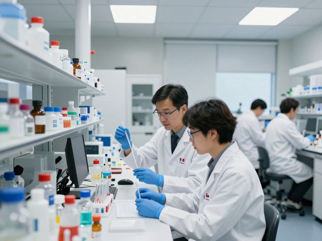 Scientists collaborating in a Boston biotech laboratory