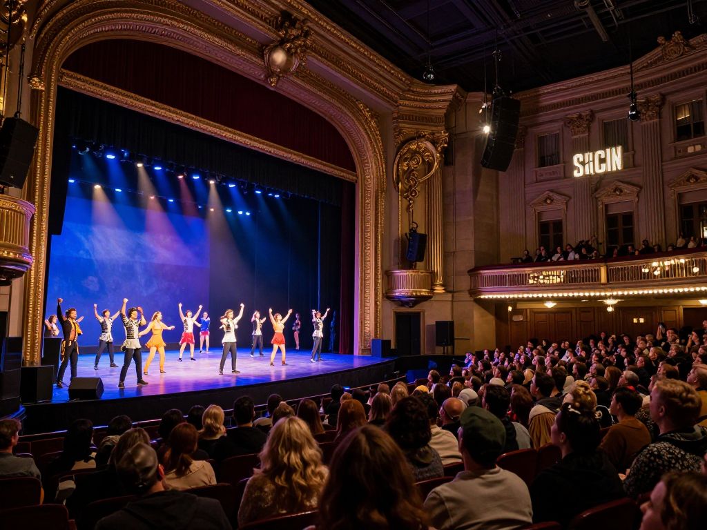 Theatergoers enjoying a Broadway performance in Boston.