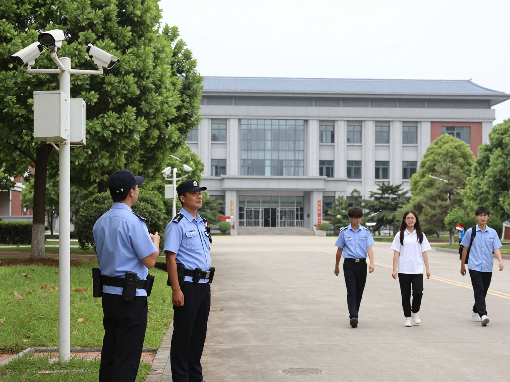 Security measures in action on a college campus in Boston.