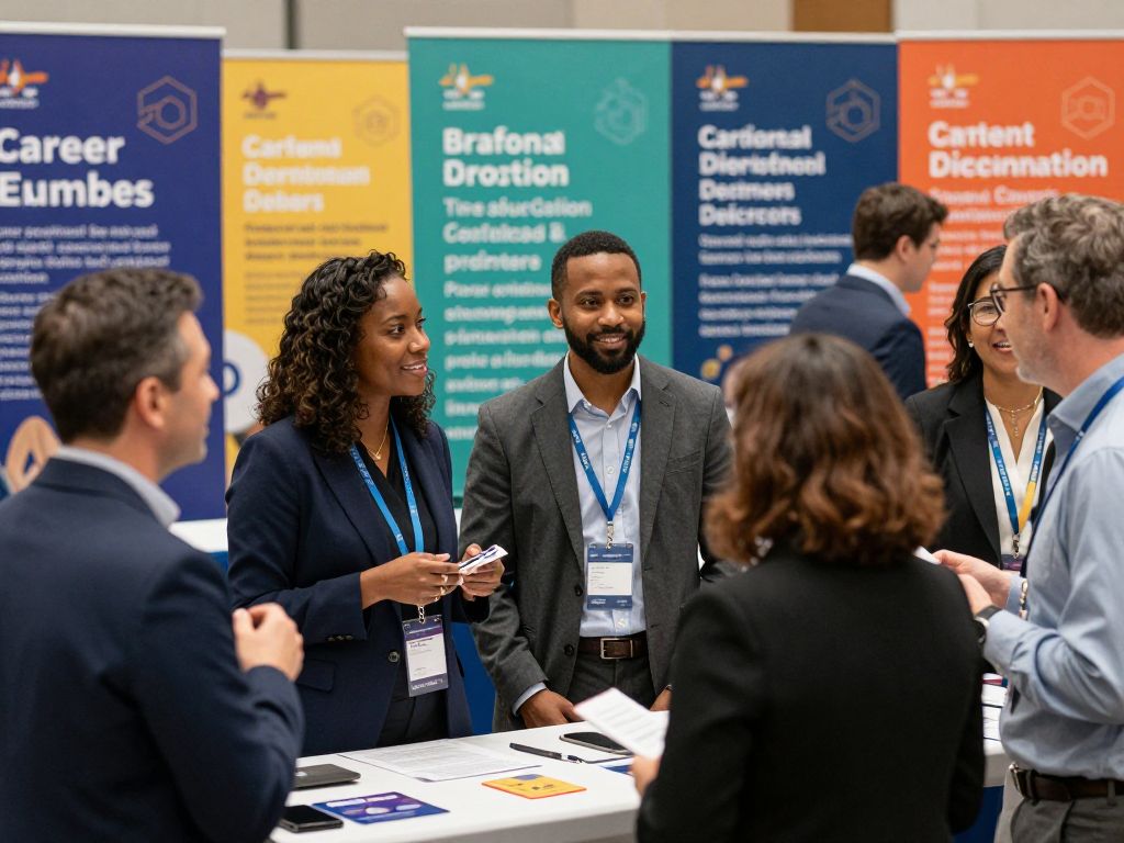 Diverse professionals networking at Boston career events